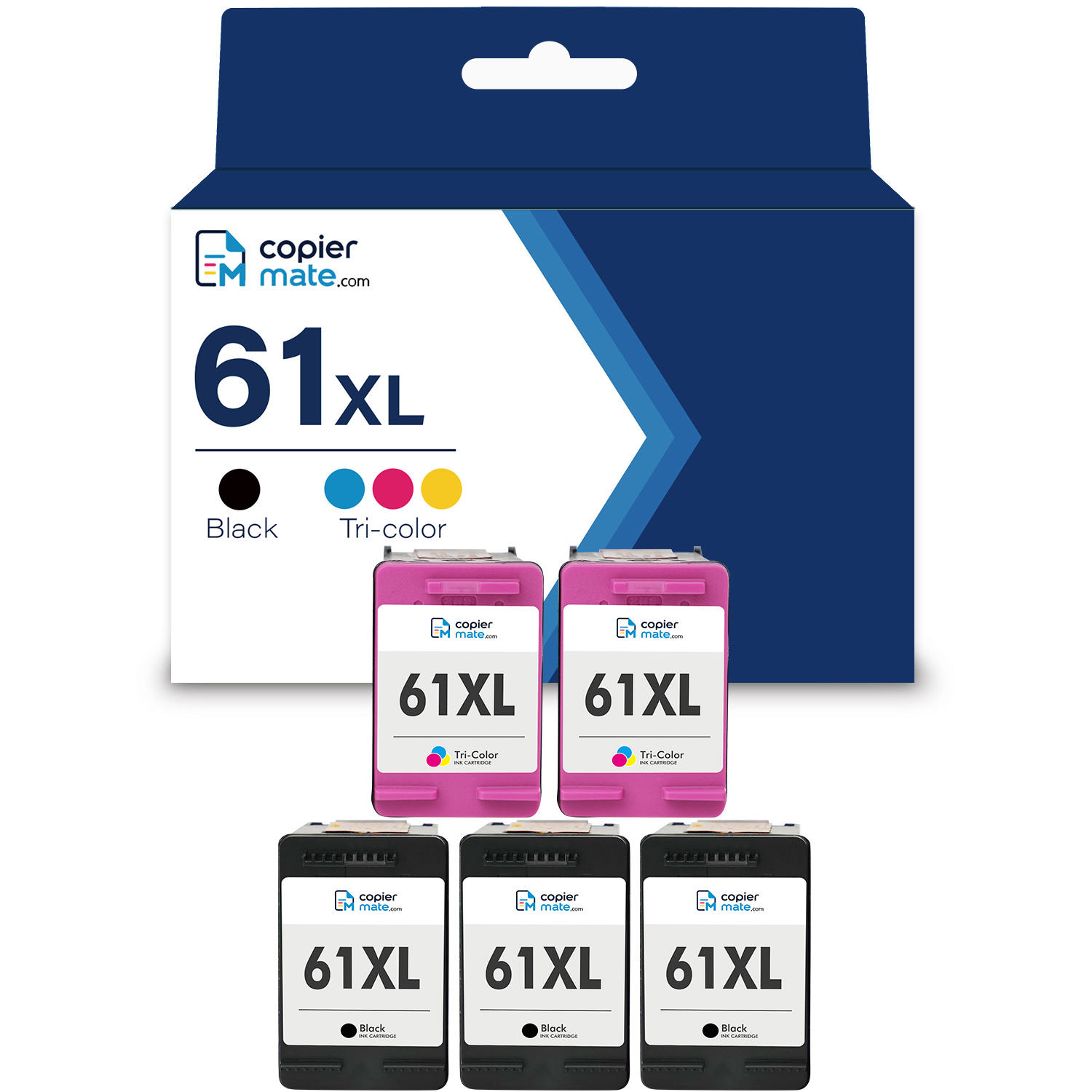 61XL-5PK Compatible HP 61XL Ink Cartridges 5‑Pack | 3 Black + 2 Tri‑Color - Image 1