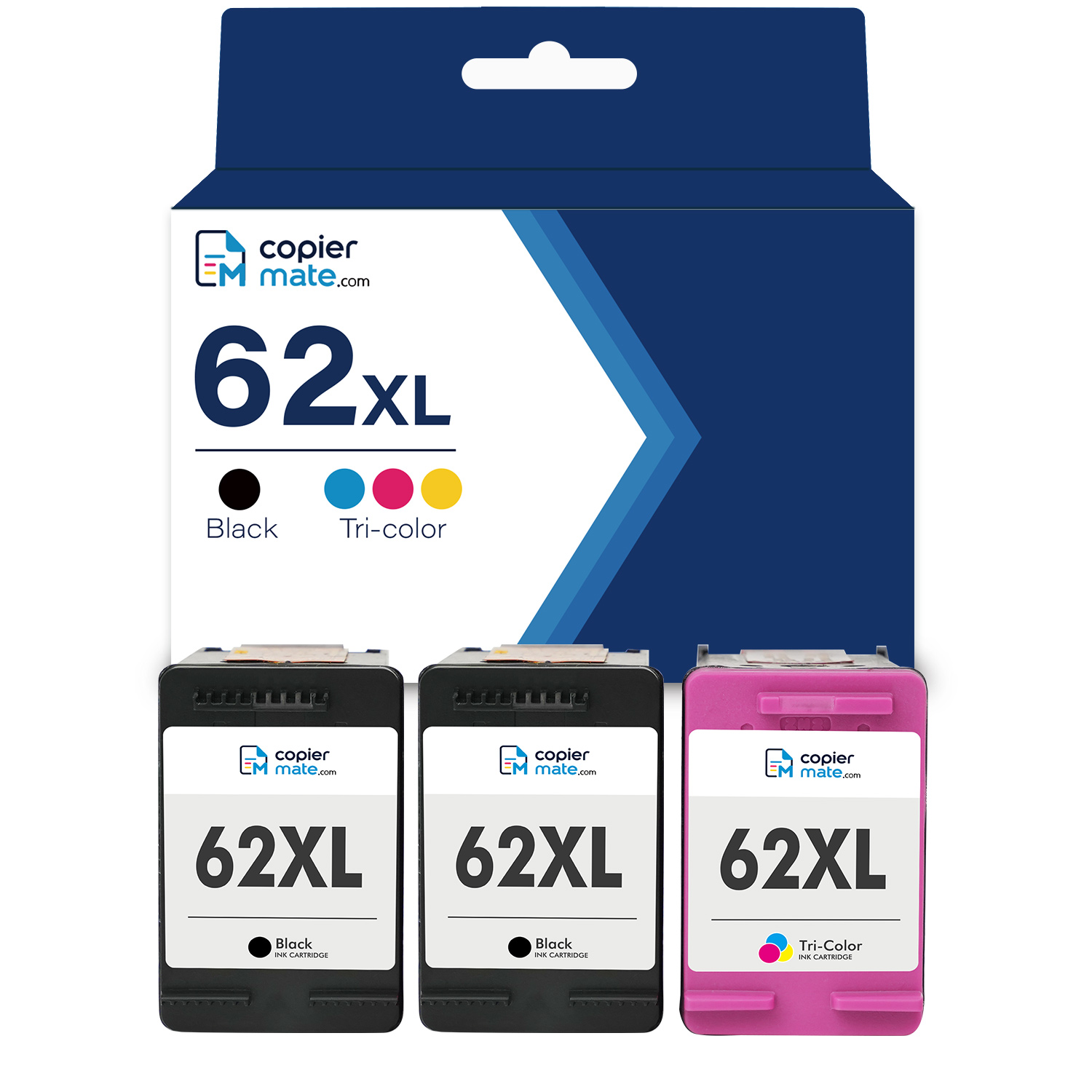 62XL-3PK Compatible HP 62XL Ink Cartridges 3 Packs | 2 Black + 1 Tri‑Color - Image 1