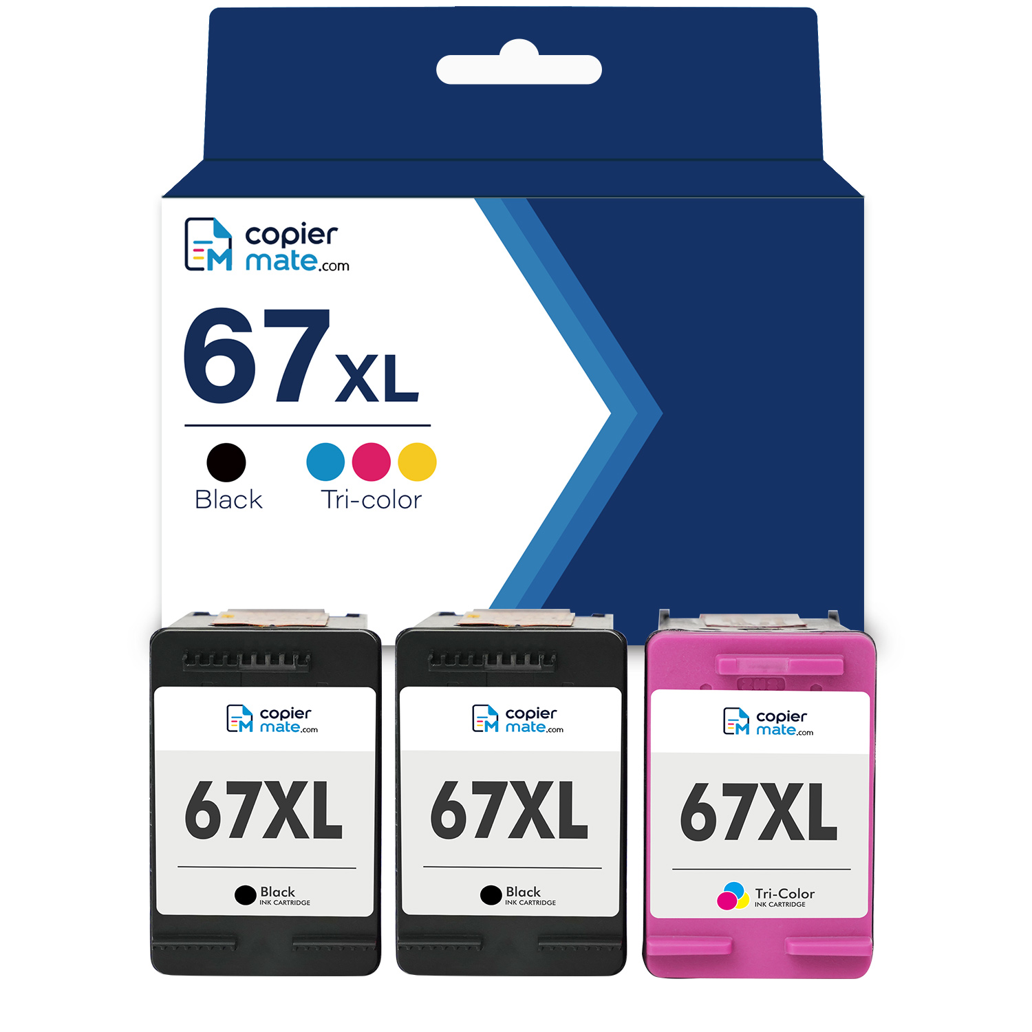 67XL-3PK Compatible HP 67XL Ink Cartridges 3‑Pack | 2 Black + 1 Tri‑Color - Image 1
